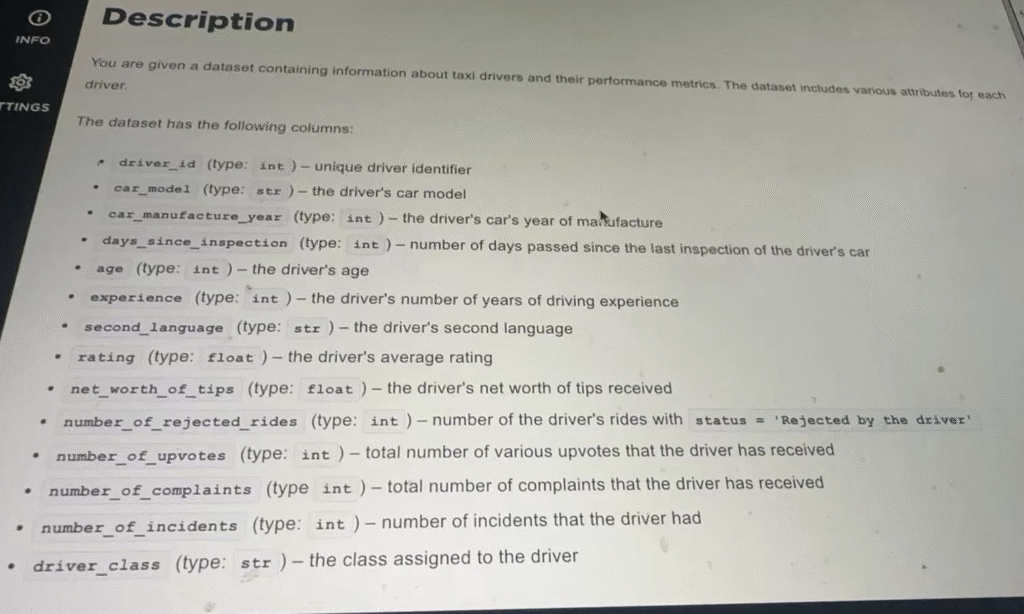 Capital one ds OA 第 3 问：司机画像 / 性能指标数据集构建