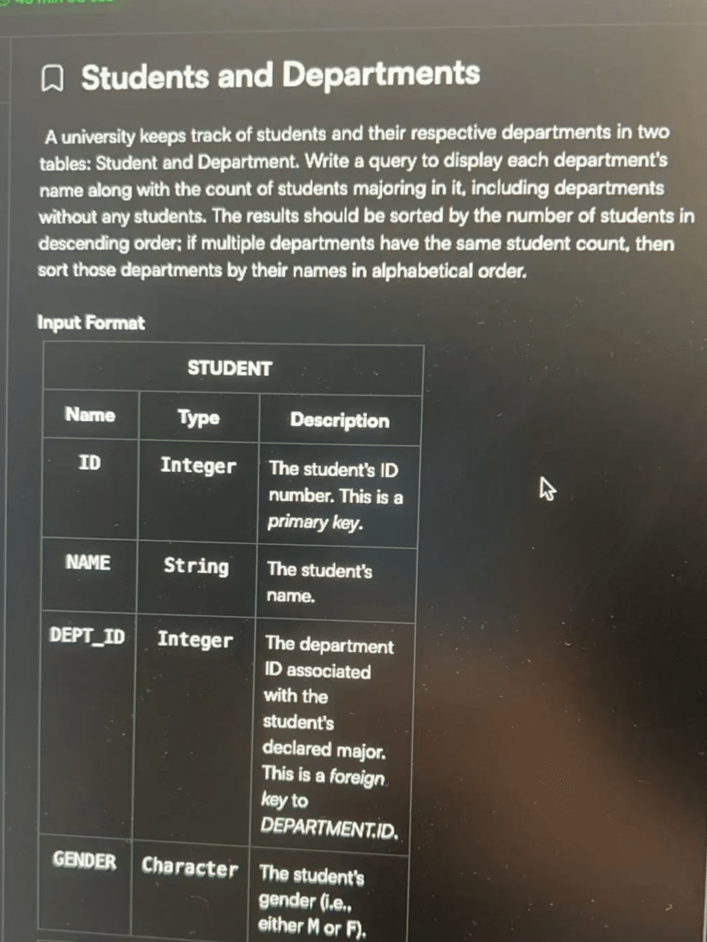 Programming exam questions on SQL and Python